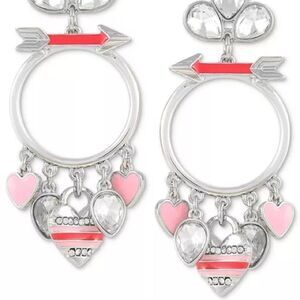 Guess Silver-Tone Red & Pink Heart Charm Earrings